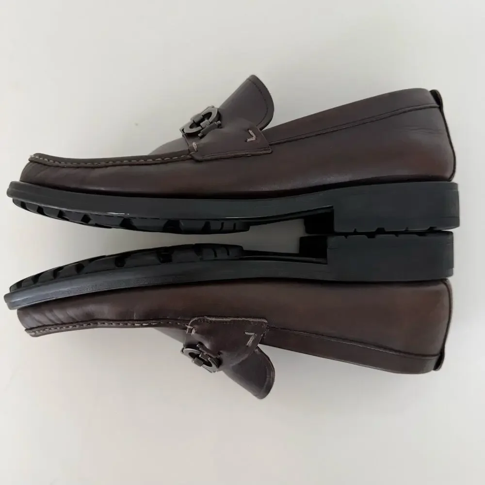 Ferragamo David Gancini Bit Leather Loafers Lug Sole Slip-On Shoes Mens 12D